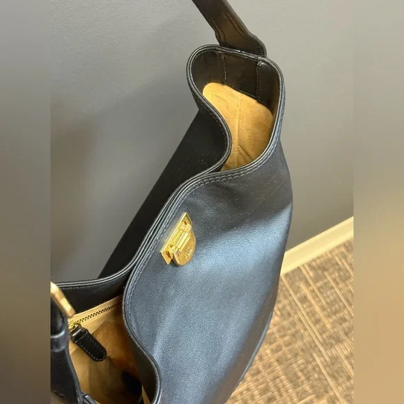 Ralph Lauren Leather Medium Harlow Hobo Black Bucket Bag Shoulder Handbag - Picture 7 of 9